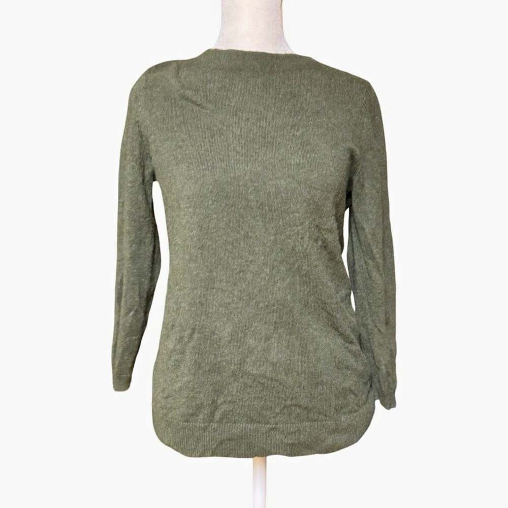 Talbots Green Cashmere Knit Crewneck Pullover Sweater 3/4 Sleeve Womens S